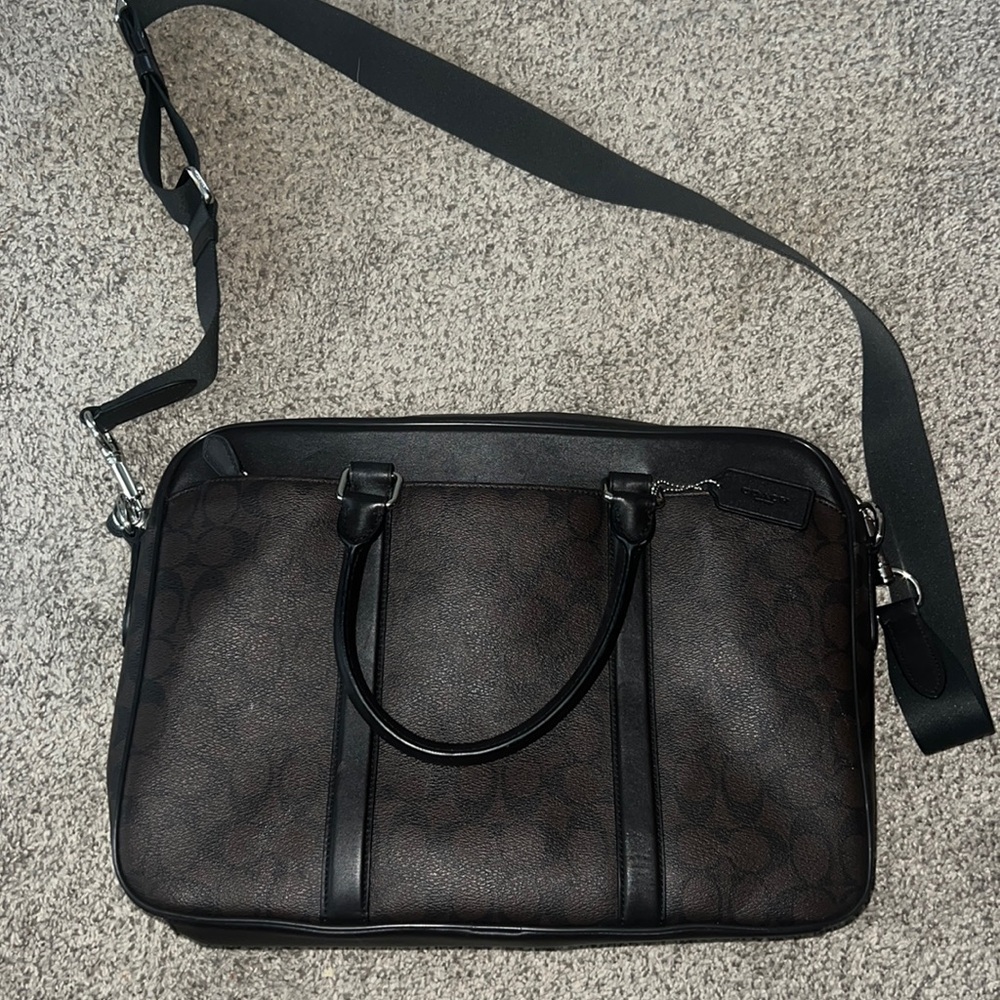 Coach Dark Brown and Black Signature Laptop Bag